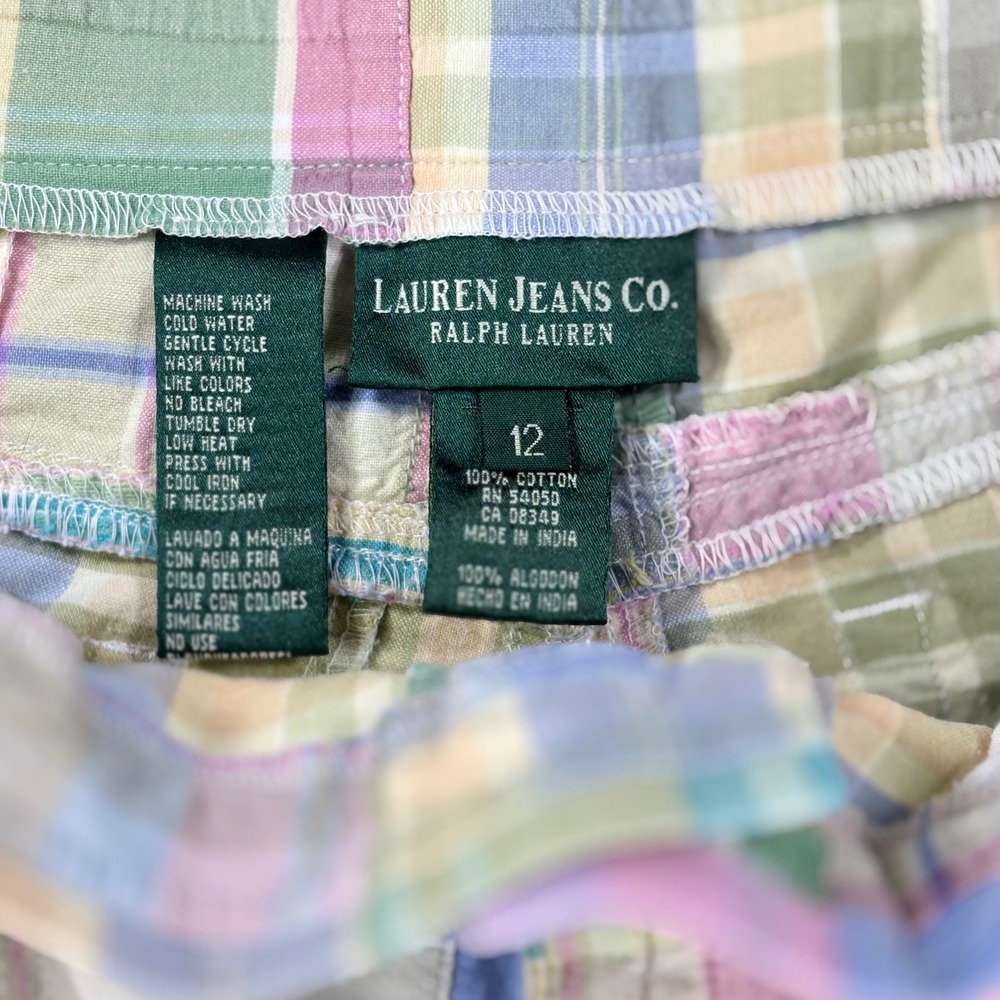Lauren Jeans Co Ralph Lauren Pants Womens 12 Multicolor Patchwork Plaid Cropped - Picture 3 of 9